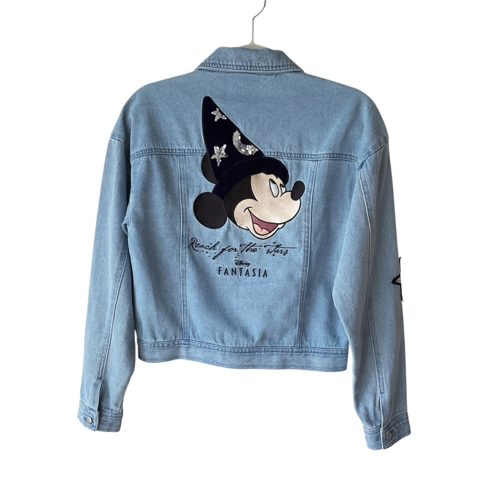 Disney Mickey Mouse Fantasia Reach For The Stars Embroidered Denim Jacket Size S